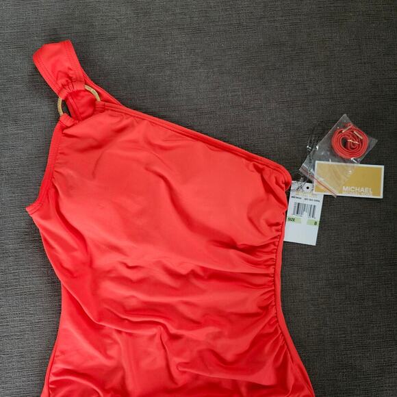 MICHAEL Michael Kors Women's Sea Coral One-Shoulder One Piece Swimsuit Size 8 - Picture 10 of 13